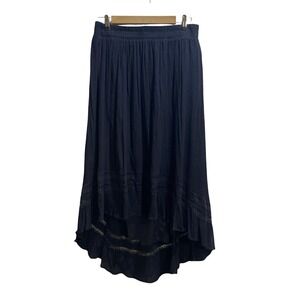 Torrid 00 Womens M Black Crochet Lace Trim High Low Maxi Skirt Whimsigoth Witchy